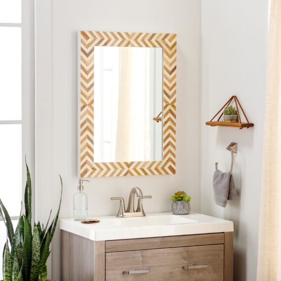 Cassia Global Chevron Inlay Mirror - 30"H x 22"W x 1.5"D-30"H x 22"W x 1.5"D - Brown - Image 2