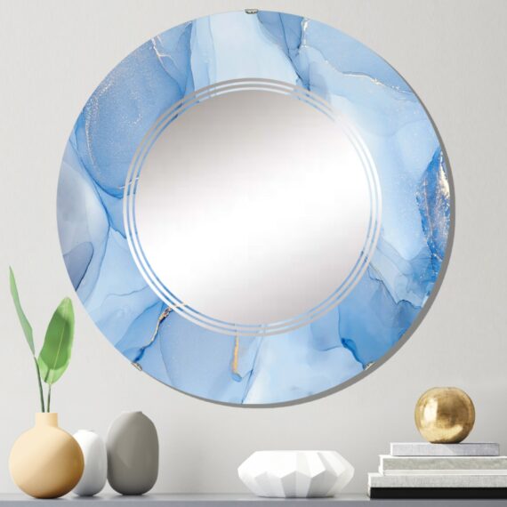 Designart 'Liquid Ink Art In Shades Of Light Blue I' Printed Modern Wall Mirror-36in.x36in. - Image 2