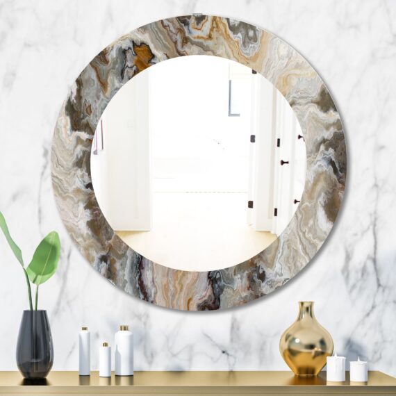 Designart 'Onyx Detail Composition' Printed Mid-Century Oval or Round Wall Mirror - Gold-24in.x24in. - Image 2