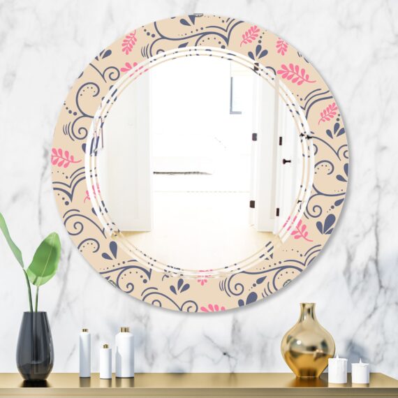 Designart 'Retro Botanical Pattern X' Printed Modern Round or Oval Wall Mirror - Triple C-24in.x36in. - Image 2