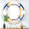 Designart 'Retro Luxury Waves In Gold and Blue X' Printed Modern Round or Oval Wall Mirror - Space-24in.x36in. - Image 2