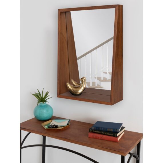 Kate and Laurel Hutton Wood Framed Wall Mirror with Shelf - 18x24-Rustic Brown - Image 2