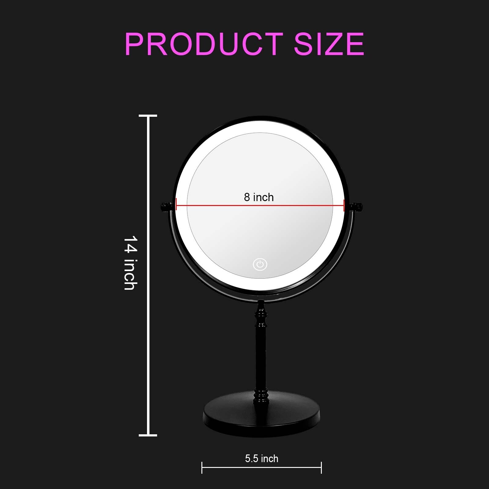 Desktop Makeup Mirror with 3 Color Lighted, 1X/10X Magnifying Mirror with Touch Control & 360°Rotation & Type-C Charging Port-Golden - Image 20