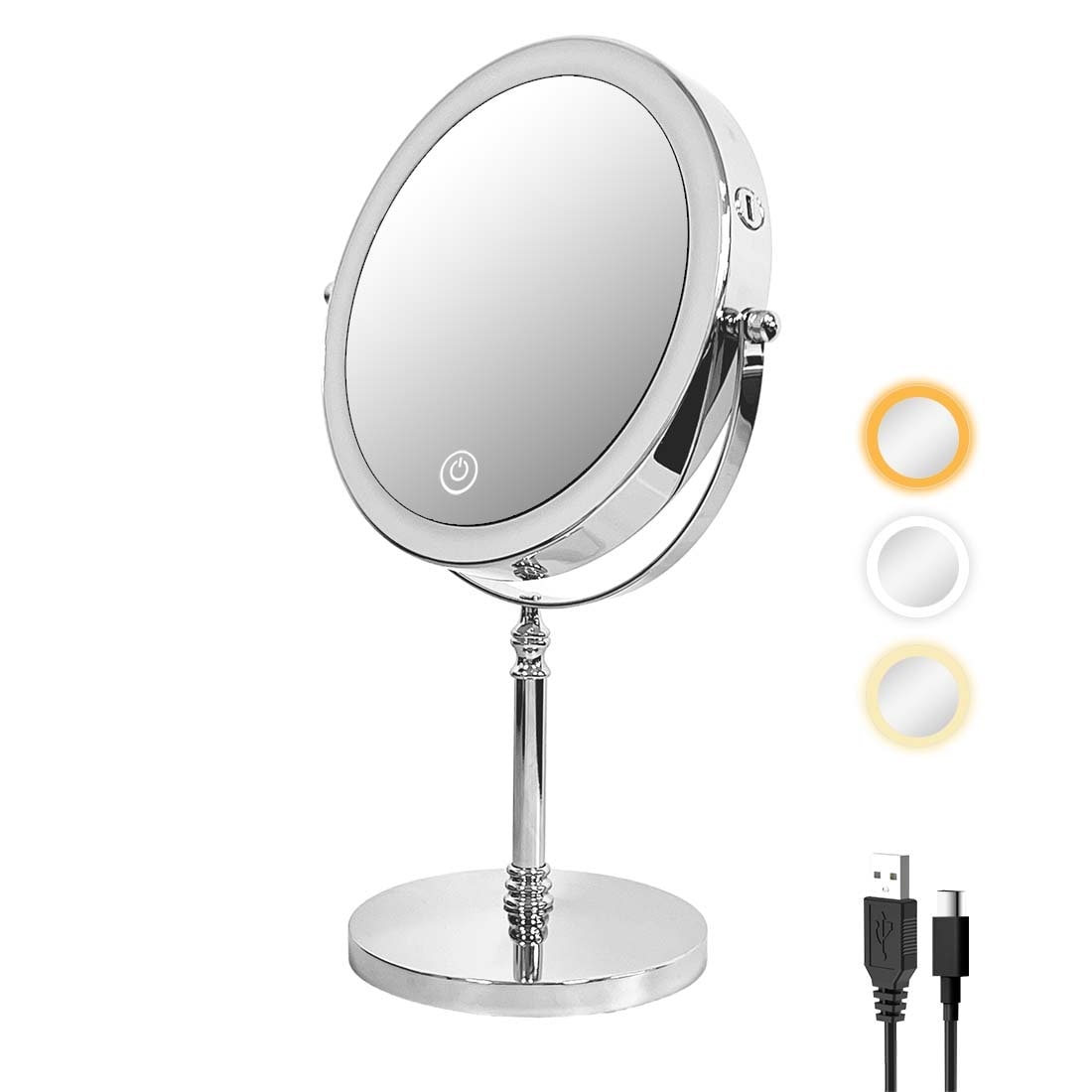 Desktop Makeup Mirror with 3 Color Lighted, 1X/10X Magnifying Mirror with Touch Control & 360°Rotation & Type-C Charging Port-Golden - Image 21
