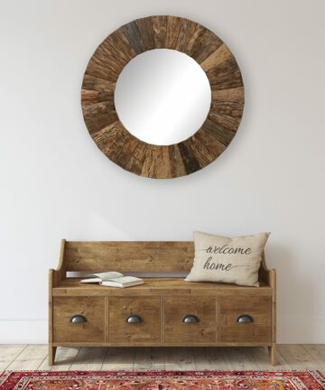 47" Round Decorative Wood Slat Mirror - Distressed Wood-Distressed Wood