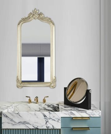 Antique Gold 18 in. W x 35 in. H Ornate Arch Metal Framed Classic Mirror - 17.75 in. W x 35.5 in. H x 1.25 in. D-Antique Gold - 17.75 in. W x 35.5 in. H x 1.25 in. D