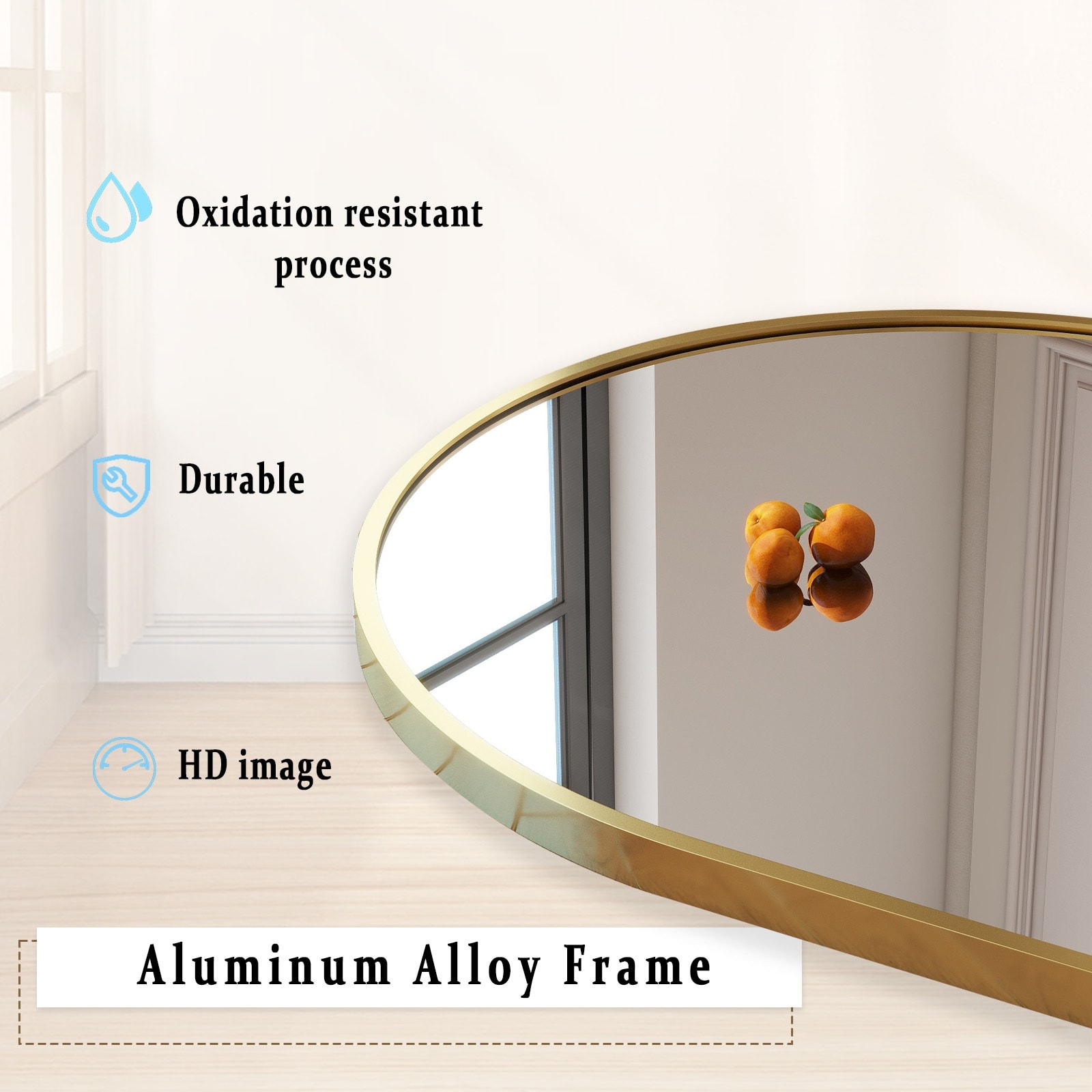 Arch Full Length Mirror Aluminum Alloy Framed Floor Mirror for Wall or Standing-21x64 - Gold - Image 12