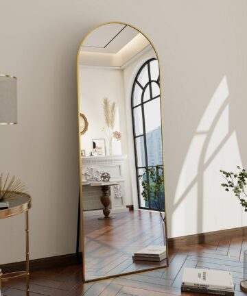 Arch Full Length Mirror Aluminum Alloy Framed Floor Mirror for Wall or Standing-30x71 - Gold