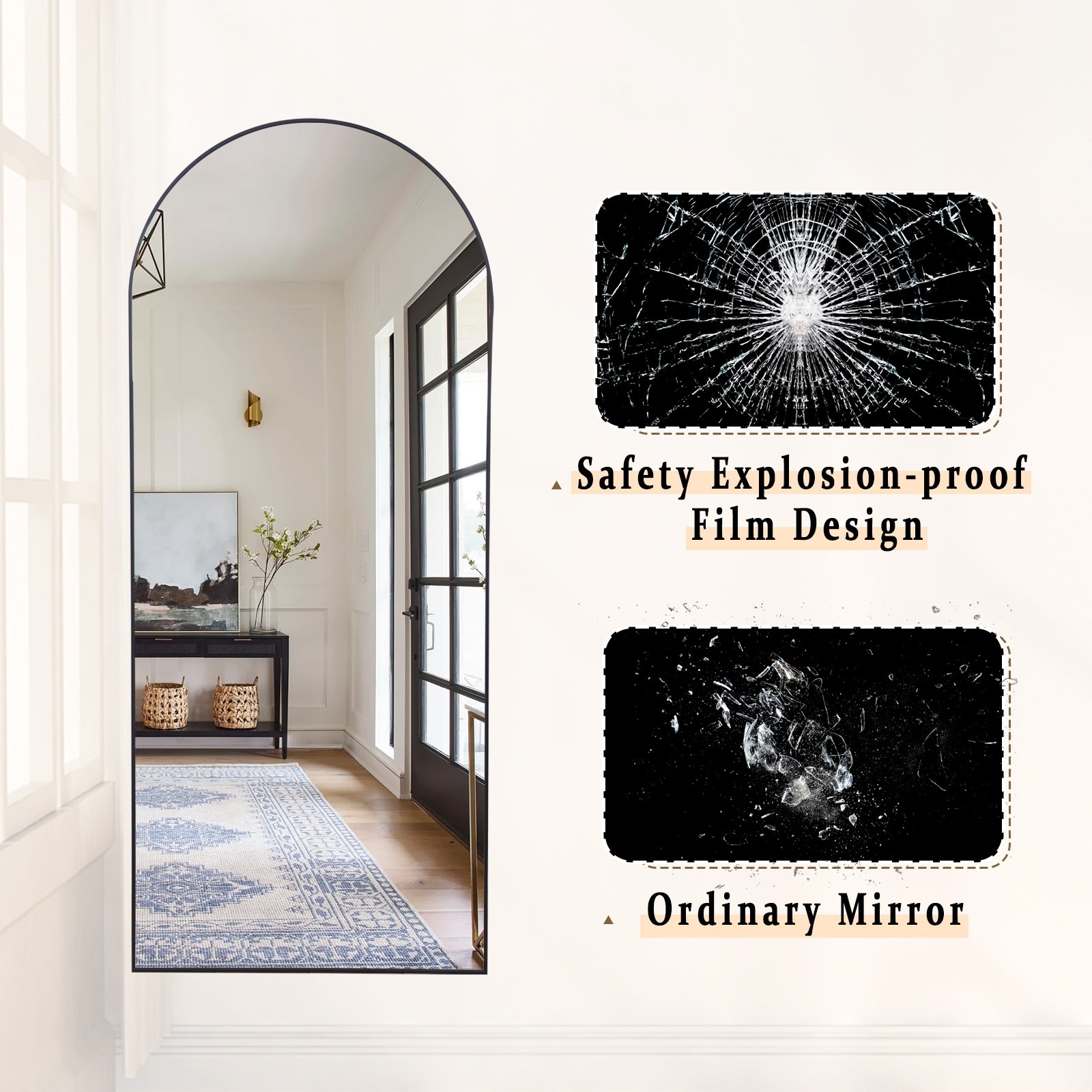 Arch Full Length Mirror Aluminum Alloy Framed Floor Mirror for Wall or Standing-21x64 - Gold - Image 5