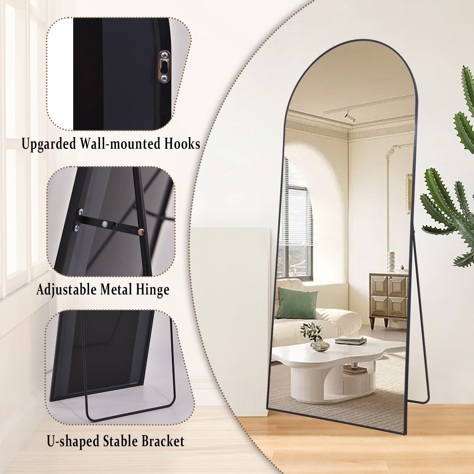 Arch Full Length Mirror Aluminum Alloy Framed Floor Mirror for Wall or Standing-21x64 - Gold - Image 6