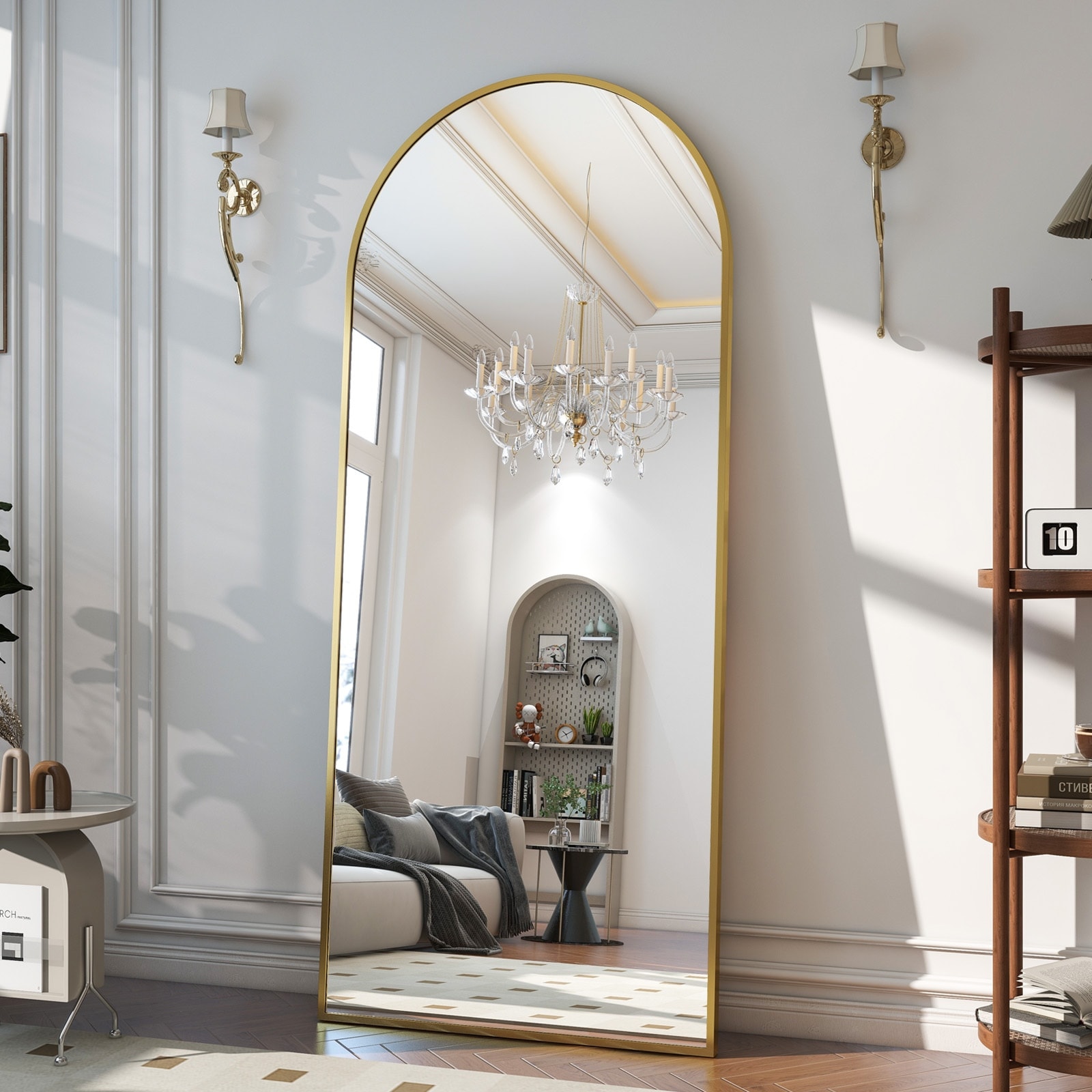 Arch Full Length Mirror Aluminum Alloy Framed Floor Mirror for Wall or Standing-21x64 - Gold - Image 8