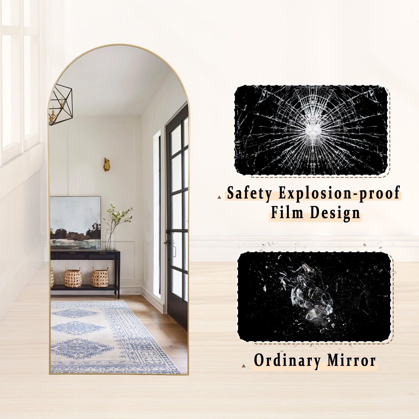 Arch Full Length Mirror Aluminum Alloy Framed Floor Mirror for Wall or Standing-21x64 - Gold - Image 10
