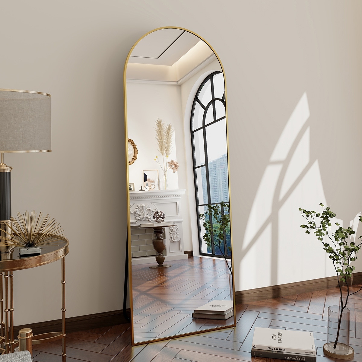 Arch Full Length Mirror Aluminum Alloy Framed Floor Mirror for Wall or Standing-21x64 - Gold
