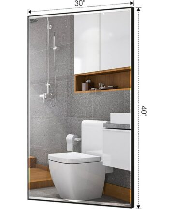 Beveled Edge Rectangle Wall Mirror, Aluminum Frame Rectangular Mirror for Bathroom, Vanity, Bedroom, Living Room-Black 36"x36"