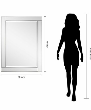 Beveled Rectangle Wall Mirror,Solid Wood Frame,1"-Beveled Center, Bathroom,Bedroom,Living Room,Ready to Hang - Clear-24 in. x 36 in. x 1.18 in.