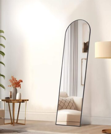 Black Arched Floor Standing Mirror-Black