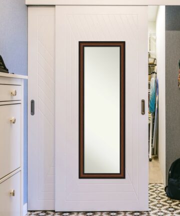 Non-Beveled Full Length On The Door Mirror - Brown Frame-Furniture Espresso Narrow