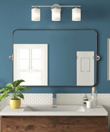 Brushed Nickel Metal Framed Pivot Rectangle Bathroom Mirror, Silver Tilting Rounded Rectangular Vanity Mirror-24" x 36" Brushed Nickel