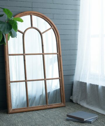 Classic Solid Fir Wood Large Arched & Half-Round Mirrors With Decorative Window-34x54.3"