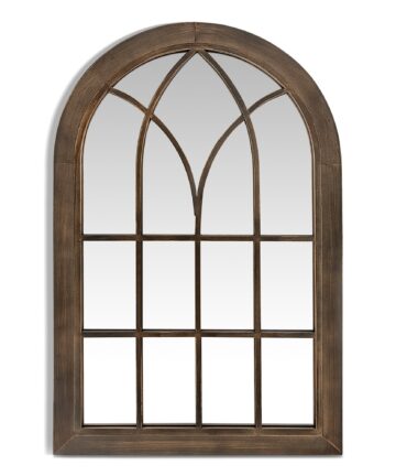 Costway Vintage Cathedral Mirror Hanging Mounted Mirror Metal Frame - See Details-Rustic Brown - See Details