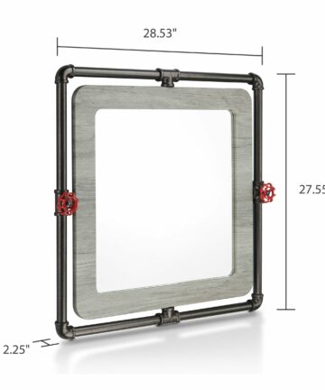 DH BASIC Industrial Pipe and Water Valve Accent Wall Mirror by Denhour-Large - Vintage White Oak