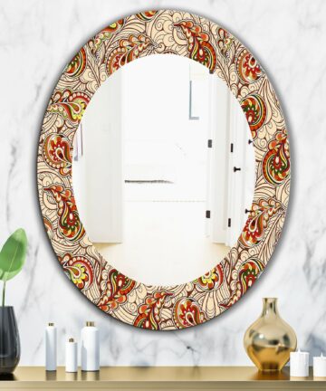 Designart 'Autumn Pattern' Printed Bohemian & Eclectic Oval or Round Wall Mirror - Red-20in.x30in.