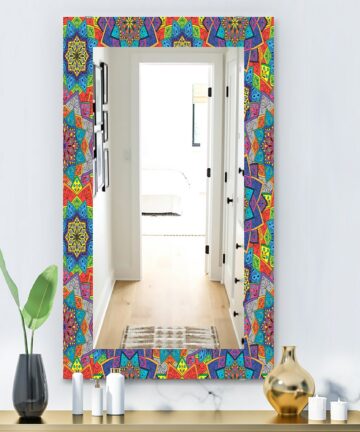 Designart 'Colored Indian Ornament' Bohemian and Eclectic Mirror - Frameless Modern Printed Wall Mirror-27.6 in. wide x 39.4 in. high