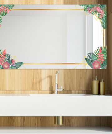 Designart 'Efflorescent Gold Pink 16' Glam Mirror - Modern Vanity Printed Mirror-31.5 in. wide x 23.7 in. high
