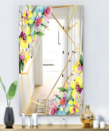 Designart 'Efflorescent Gold Simple 13' Traditional Mirror - Printed Wall Mirror-23.7in.x31.5in.