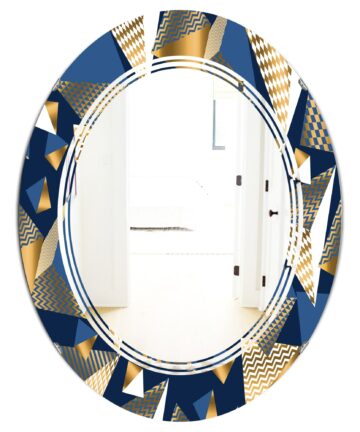 Designart 'Gold and Blue Cubes' Printed Modern Round or Oval Wall Mirror - Triple C-24in.x24in.