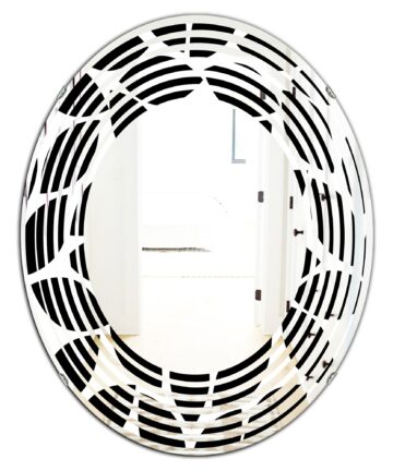 Designart 'Monochrome Geometric Pattern XII' Printed Modern Round or Oval Wall Mirror - Wave-24in.x24in.
