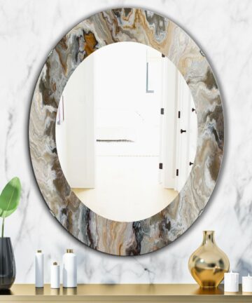 Designart 'Onyx Detail Composition' Printed Mid-Century Oval or Round Wall Mirror - Gold-24in.x24in.