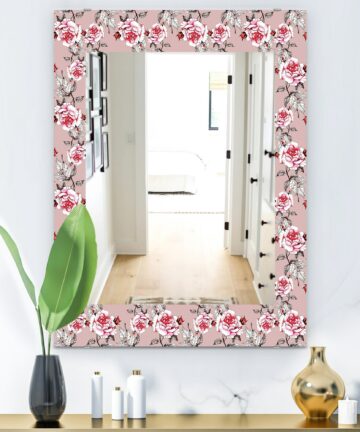 Designart 'Pink Blossom 5' Traditional Mirror - Vanity Printed Mirror-23.7 in. wide x 31.5 in. high