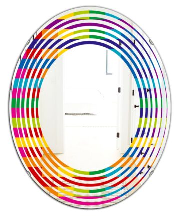 Designart 'Rainbow colors simple geometric pattern.' Printed Modern Round or Oval Wall Mirror - Wave - Multi-24in.x36in.