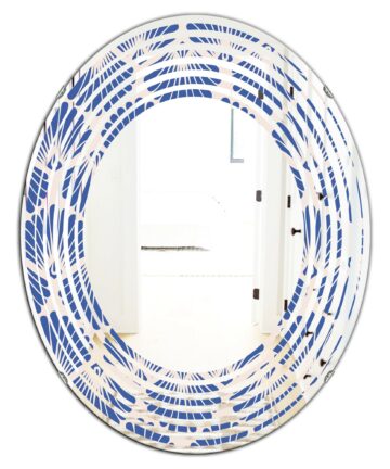 Designart 'Retro Blue Waves' Printed Modern Round or Oval Wall Mirror - Wave-24in.x24in.