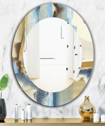 Designart 'River Run II' Printed Traditional Frameless Oval or Round Wall Mirror - Multi-24in.x24in.