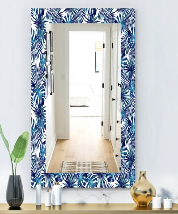 Designart 'Tropical Mood Blue 3' Bohemian and Eclectic Mirror - Vanity Printed Mirror-27.6 in. wide x 39.4 in. high