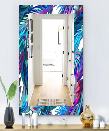 Designart 'Tropical Mood Blue 9' Bohemian and Eclectic Mirror - Printed Wall Mirror-23.7 in. wide x 31.5 in. high