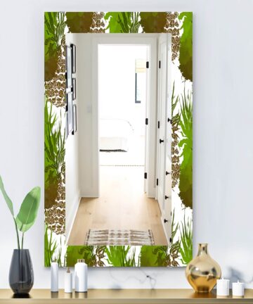 Designart 'Tropical Mood Foliage 11' Bohemian and Eclectic Mirror - Vanity Printed Mirror-23.7 in. wide x 31.5 in. high