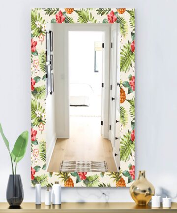 Designart 'Tropical Mood Foliage 16' Bohemian and Eclectic Mirror - Printed Wall Mirror-23.7 in. wide x 31.5 in. high
