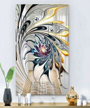 Designart 'White Stained Glass Floral Art' Printed Accent Wall Mirror - White-23.7in.x31.5in.