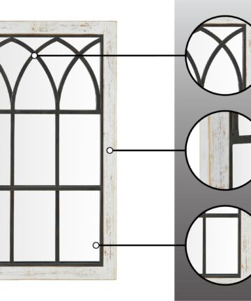 FirsTime & Co. Vista Arched Farmhouse Window Mirror, American Crafted, Distressed White, Metal, 24 x 1 x 37.5 in-Distressed White