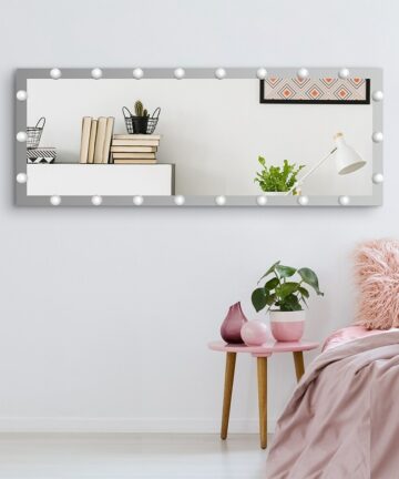 Full Length Mirror with LED Bulbs Touch Control Whole Body Dressing Hollywood Vanity Mirror With 3 color Lights - Black-Black
