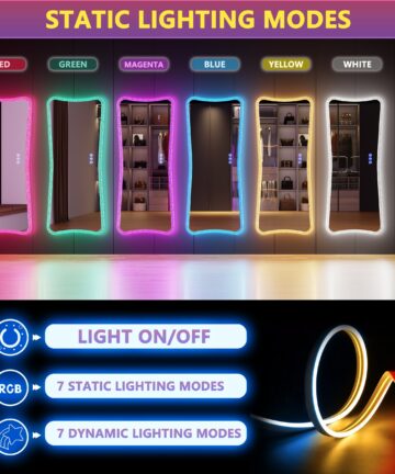 Full Length Mirror with RGB Lights - White-White