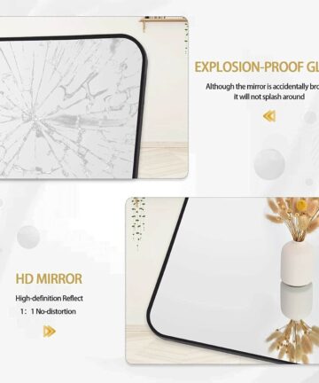 64 x 21 Full Length Floor Mirror with Rounded Corners-64"x21" - Black