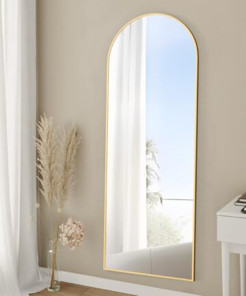 Full Length Mirror, 64"x21" Arch Mirror Floor Mirror with Stand Wall Mirror Gold Arched Full Body Mirror Standing Hanging-Gold