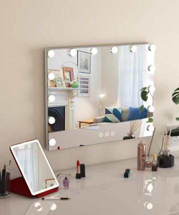 GTU Furniture LED Makeup Hollywood Table/Wall Mount Vanity Mirror with Lights-14-LEDBulbs with Travel Mirror