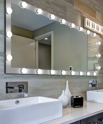 Glam Rectangle Full Length Floor Mirror with 3 color Lights for Powder Room-24''x63'' - Beige/Silver