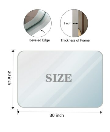 Glossy Silver Modern Rounded Rectangular Aluminum Framed Wall Mounted Bathroom Vanity Mirror with Clear Glass-36''x30''