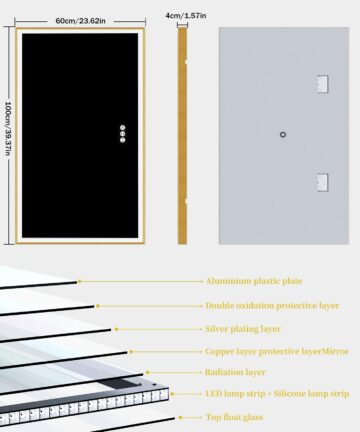 Gold Aluminium Alloy Frame Illuminated LED Bathroom Mirror-48" x 24" x 1.6"